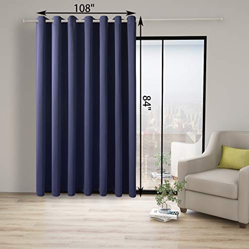 BONZER Room Divider Curtain Total Privacy Wall Screen Partitions | Wide Thermal Insulated Blackout Curtains for Bedroom Slide Window, 84L x 108W Inch (7L x 9W ft), 1 Panel, Navy - color: Navy, size: 108"W x 84"L (Pack of 1)