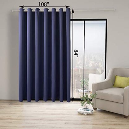 BONZER Room Divider Curtain Total Privacy Wall Screen Partitions | Wide Thermal Insulated Blackout Curtains for Bedroom Slide Window, 84L x 108W Inch (7L x 9W ft), 1 Panel, Navy - color: Navy, size: 108"W x 84"L (Pack of 1)