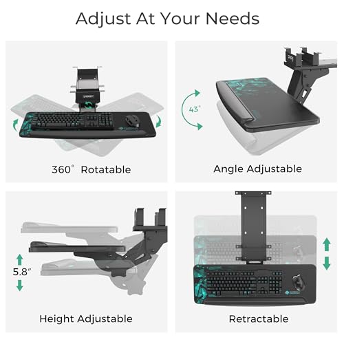 EUREKA ERGONOMIC Height Adjustable Mouse & Keyboard Tray Under Desk, 28x10'' Large Slide Out Swivel Tilt Computer Keyboard Drawer with Pad for Gaming Home Office, Dual Mount - color: Black & Green, size: 28 Inches
