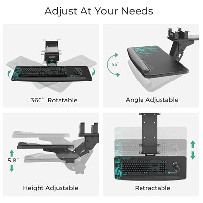 EUREKA ERGONOMIC Height Adjustable Mouse & Keyboard Tray Under Desk, 28x10'' Large Slide Out Swivel Tilt Computer Keyboard Drawer with Pad for Gaming Home Office, Dual Mount - color: Black & Green, size: 28 Inches