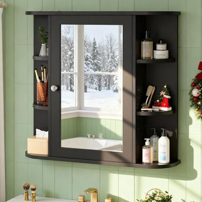 Bathroom Medicine Cabinet with Mirror, Wall Mounted Home Storage with Door, Over The Toilet Space Saver Storage Cabinet, Bathroom Cabinet Wall Mounted, Black