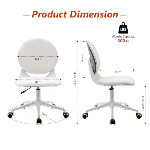 Modern Home Office Chair, Armless Desk Chair with Mid-Back, Swivel Height Adjustable Ergonomic Computer Task Chair for Office, Bedroom, Make Up, Study - color: White