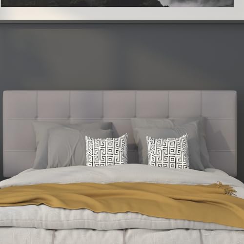 Quilted Tufted Full Size Headboard in Light Gray Fabric - color: Light Gray, size: Full