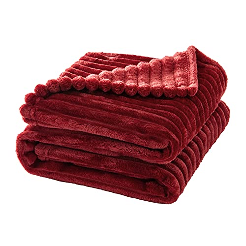 MIULEE Fleece Blanket, Durable Plush Fuzzy Extra Soft Warm Cozy Burgundy Red Striped Flannel Throw Blanket for Couch Sofa Bed 30"x40" - color: Burgundy Red, size: 30"x40"
