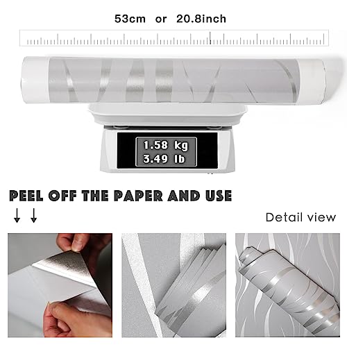 mamonhome Silver Gray Self Adhesive Removable Wallpaper Peel and Stick Wallpaper, 20.8" x 393" 3D Modern Water Waves Fashion Non-Woven Wallpaper for Livingroom, Bedroom, Kitchen, Bathroom. - color: water waves