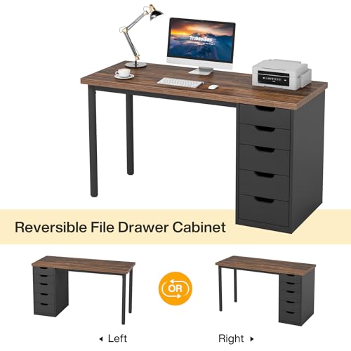 Tribesigns Computer Desk with 5 Drawers, 47 inches Rustic Brown Home Office Desk with Storage, Modern Simple Laptop Desk Study Writing Table for Small Spaces (1, Brown+Black) - color: Brown+black