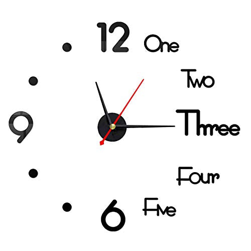10-20 Inch DIY Wall Clock 3D Frameless Silent Non Ticking, Black Round Battery Operated Modern Wall Clocks for Living Room Bedroom Office Home and Kitchen - size: Small (10-20 Inch)
