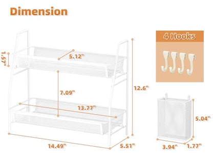 VITVITI 2 Tier Bathroom Countertop Organizer, Vanity Storage Shelf, White | Bathroom Counter Organizer, Vanity Makeup Tray Shelf, Kitchen Spice Rack, Metal Wire Mesh, with Basket Hooks - color: 2 Tier Large White
