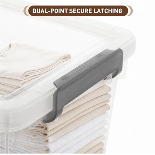 Citylife 33 Qt Ultra-Thick Plastic Clear Storage Bins with Lids, 4-Pack | Heavy-Duty Straight-Wall Plastic Bins with Honeycomb Base and Pinch-Free Latches for Closets, Garages, and Decor, BPA-Free - size: 33 QT, style: 4 Pack