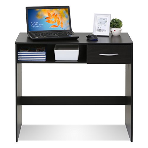 FURINNO JAYA Computer Study Desk with Drawer, Brown | Lower Shelf, Rectangular Computer Study Desk, Office Desk for Home Office, Bedroom - color: Espresso, size: With Drawer, 32.2 in. x 15.5 in.
