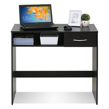 FURINNO JAYA Computer Study Desk with Drawer, Brown | Lower Shelf, Rectangular Computer Study Desk, Office Desk for Home Office, Bedroom - color: Espresso, size: With Drawer, 32.2 in. x 15.5 in.
