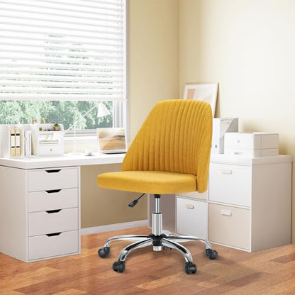 Armless Desk Chair with Comfortable Fabric Cover,Modern Home Office Chairs with Swivel Wheels for Computer Task Chairs Cute Vanity Chairs Adjustable Height for Living Room,Bed Room,Conference Office - color: Yellow