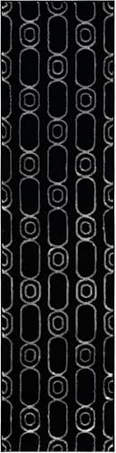 Rugs.com - Vogue Geo Rug – 8 Ft Runner Black and Silver High-Pile Rug – Modern Geometric Runner for Hallways, Entryways, and Bedrooms - color: Black and Silver, size: 2' x 8' (Runner)