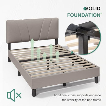 Novilla Queen Bed Frame with Headboard, Bed Frame Queen Size with Wood Slats Support,Linen Upholstered Adjustable Headboard, No Box Spring Needed, Heavy Duty Feet, Easy Assembly, Beige - color: Beige, size: Queen