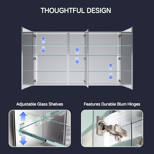 60"x36" Medicine Cabinet with Mirror & Soft Close Hinges, Surface Mount or Recessed Medicine Cabinet with Adjustable Shelves, Bathroom Wall Medicine Cabinet with Storage, Aluminum Alloy Frame, Combo - size: 60" x 36"