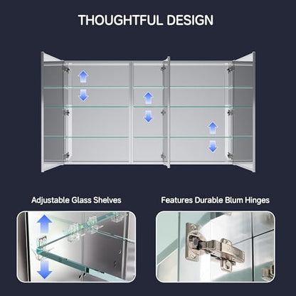 60"x36" Medicine Cabinet with Mirror & Soft Close Hinges, Surface Mount or Recessed Medicine Cabinet with Adjustable Shelves, Bathroom Wall Medicine Cabinet with Storage, Aluminum Alloy Frame, Combo - size: 60" x 36"
