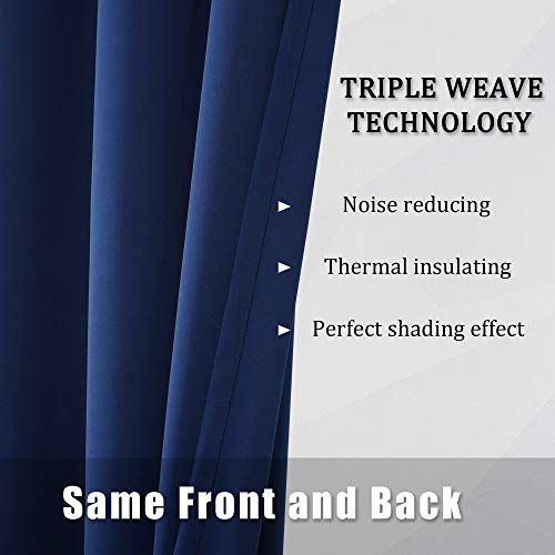 Navy Blue Room Darkening Blackout Curtains for Bedroom - 34 x 90 Inch Length Grommet Thermal Insulated Curtains(Navy, 34" Wide by 90" Long, 2 Panels) - color: Navy Blue, size: 34"W x 90"L (Pack of 2)