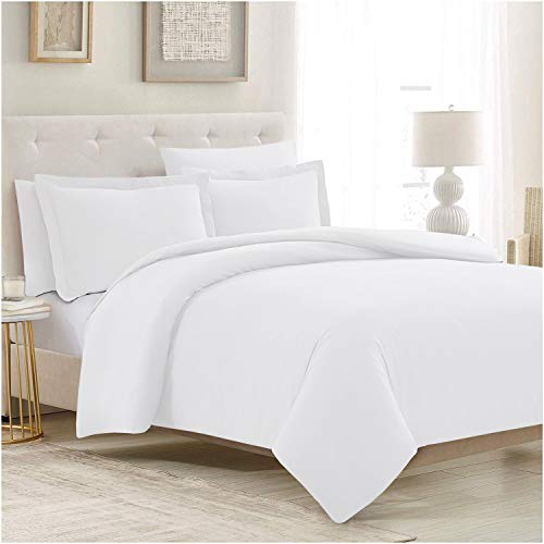 Mellanni Duvet Cover Set - 5 PC Iconic Collection Bedding Set | Hotel Luxury, Extra Soft & Cooling - Microfiber - Button Closure and Corner Ties (Full, White) - color: 1102 White, size: Full