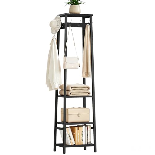Coat Rack Freestanding with 3 Shelves and 7 Hooks | Coat Stand, Hall Tree Free Standing, Clothes Rack Stand Organizer, Industrial Style, Black - color: Black, style: 3 Shelves