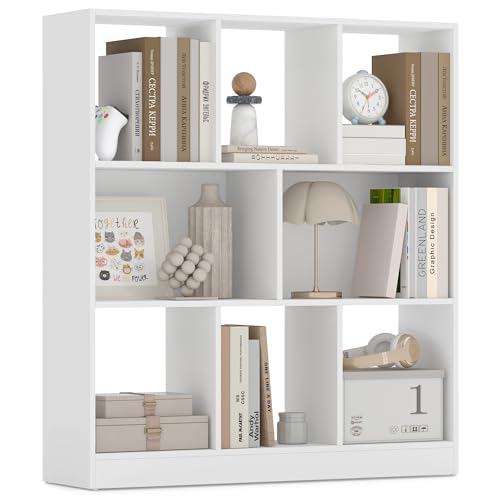 VASAGLE Bookcase Open Storage Shelf, 9.4 x 35.4 x 39.4 Inches | Bookshelf 3-tier book shelf, Cloud White, CUSTOS Collection, ULBC455W01 - color: Cloud White, size: 8 Cubes (9.4"D x 39.4"H), style: 1 Pack