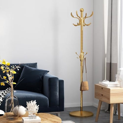 Metal Coat Rack Stand Coat Rack Freestanding with 12 Hooks,Gold | Sturdy Heavy Duty Modern Coats Tree for Bags Clothes Hall Tree Hats Hanger Holder Stand for Entryway Bedroom Hallway Office - color: Gold with 12 Hooks