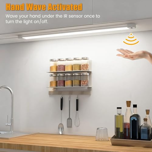 2Pcs 16 Inch Under Cabinet Lights with Hand Wave, Under Counter Lighting 5000K Cold White,Dimmable,Plug and Play,LED Lights for Kitchen Cabinet, Cupboard, Closet, Desk - color: 5000K-Cold White, size: 16inch-2Pack