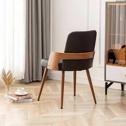 Dining Room Chairs Set of 2,Mid Century Modern Kitchen Chairs,Upholstered Faux Leather Accent Chairs,Metal Legs Wooden Desk Chairs,Armless and No Wheels for Kitchen Dining Living Room,Black - color: Black Pu, size: Set of 2