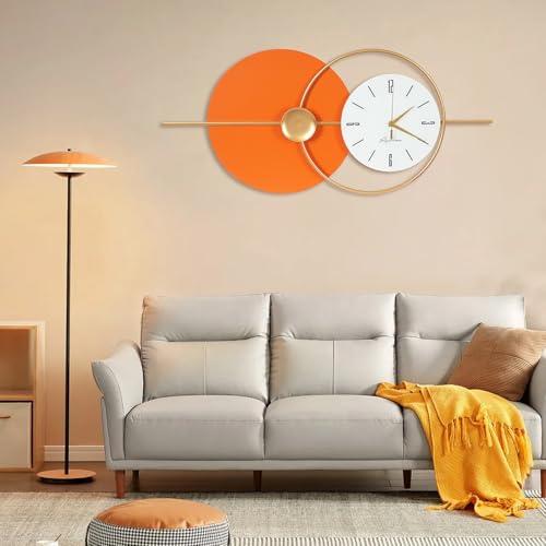 31.5'' Large Wall Clocks for Living Room Decor Modern Decorative Art Clock Silent Non Ticking Battery Powered Metal Wall Decor Clock Orange Gold Metal Unique Wall Clock
