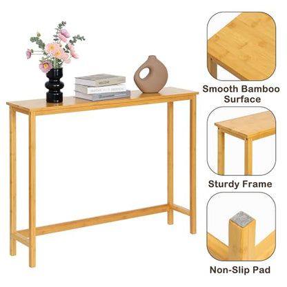 Bamboo Narrow Console Table, 39.4"(L) Wood Small Entryway Table, Accent Slim Hallway Tables, Thin Sofa Side Tables for Hallway, Living Room, Bedroom, Foyer, Burlywood - color: Burlywood