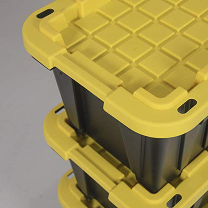 CX Heavy Duty 12-Gallon Stackable Plastic Storage Bins with Lids, 4 Pack | Storage totes for garage organization, Stackable containers, weather-resistant, snap lid, 12.5H x 16.3W x 21.8D, Black/Yellow - size: 12 Gallon