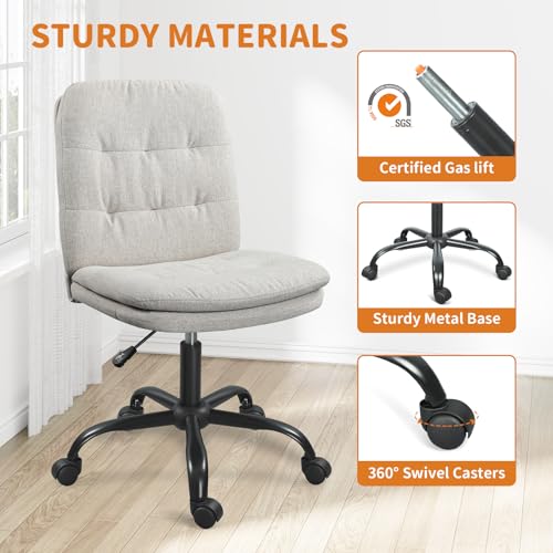 Home Office Desk Chair Comfy - Armless Criss Cross Chair with Wheels Vanity Chair Office Chairs Rolling Swivel Height Adjustable for Adults - Beige - color: Beige