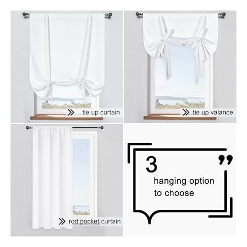 Pure White Balloon Shades Room Darkening Kitchen Window Curtain - Adjustable Thermal Insulated Tie Up Curtain Panel for Bathroom (34 W x 45 inches Long,1 Panel) - color: Pure White, size: 34"W x 45"H