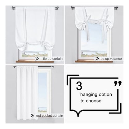 Pure White Balloon Shades Room Darkening Kitchen Window Curtain - Adjustable Thermal Insulated Tie Up Curtain Panel for Bathroom (34 W x 45 inches Long,1 Panel) - color: Pure White, size: 34"W x 45"H