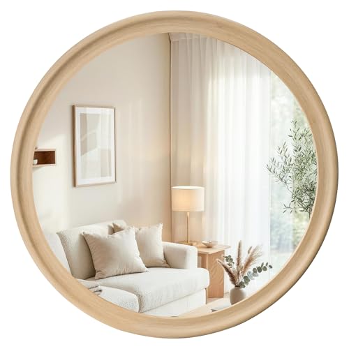 Round Wall Mirrors 30 Inch,Natural Rustic Decorative Transitional Mirror | Wood Grain Frame for Wall,Farmhouse Hanging Vanity Mirror for Bathroom Bedroom Living Room or Entryway - color: Natural B, size: 30"L x 30"W