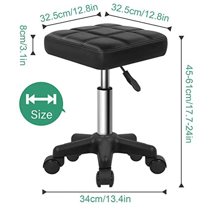 FURWOO Square Swivel Stool with Wheels PU Leather Rolling Stool Height Adjustable for Spa Salon Massage Black - color: Black