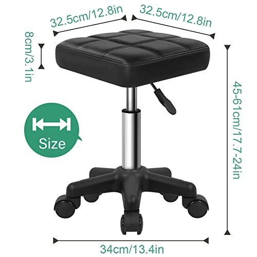 FURWOO Square Swivel Stool with Wheels PU Leather Rolling Stool Height Adjustable for Spa Salon Massage Black - color: Black