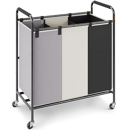 VEVOR 3-Section Laundry Basket, Heavy Duty Laundry Hamper Storage Organizer, Laundry Sorter Cart with Heavy Duty Lockable Wheels for Dirty Clothes in Laundry Room Bedroom