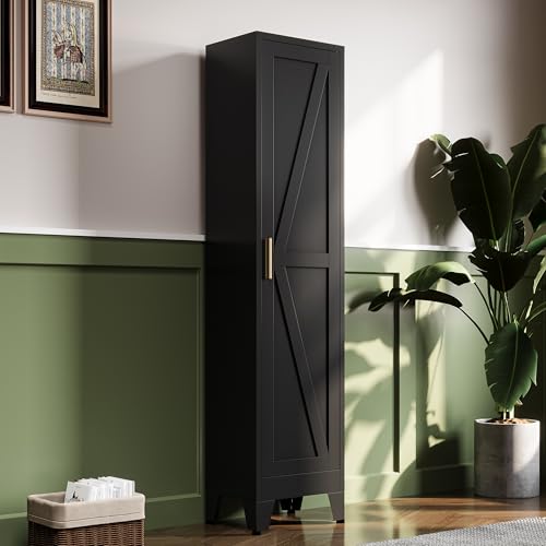 67“H Metal Narrow Kitchen Pantry Cabinet,Black Skinny Pantry Cabinet,Tall Narrow Bathroom Storage Cabinet with Adjustable Shelves,Slim and Thin Pantry Cabinets for Living Room Dining Room - color: Black, size: 67"H-1Door