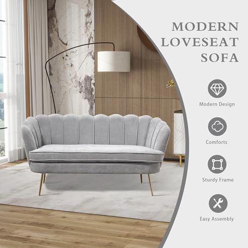 Chifee & Vingol Upholstered Small Loveseat for Small Space with Golden Legs,Light Grey - color: Chenille-light Grey