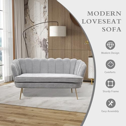Chifee & Vingol Upholstered Small Loveseat for Small Space with Golden Legs,Light Grey - color: Chenille-light Grey