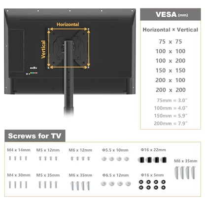 TV Floor Stand for 13-50 inch LCD LED Flat/Curved Panel Screen TVs up to 44 lbs, Height Adjustable TV Stand Mount with VESA 200x200, Portable TV Stand for Bedroom, Dorm Room, Office | Tilting and Rotating Mount, Portrait to Landscape, Height Adjustable Po