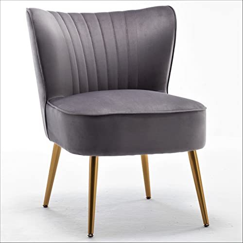 Container Furniture Direct Modern Velvet Accent Chair for Living Room, Bedroom, or Entryway, Stylish and Comfortable Armless Design with Metal Legs, Grey - color: Grey
