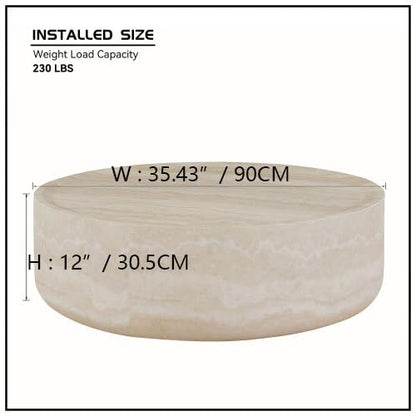 35.43" Modern Round Faux Marble Table (35.43"x12") | Concrete Coffee Table, Travertine Accent Table, Stone Coffee Table, Living Room Furniture, Mars Pattern, No Need Assembly - color: Mars, 35.43",round