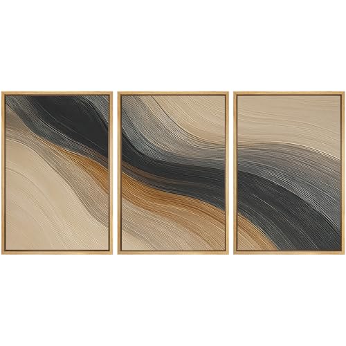 SIGNWIN Framed Wall Art Print Set Wave Abstract Illustrations Modern Art Chic Multicolor for Living Room, Bedroom, Office - 16"x24"x3 NATURAL - color: A26-2601-edw14, size: 16"x24"x3 Panels Natural