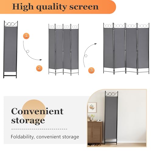 4 Panel Room Divider 6FT Steel Frame Screen Folding Privacy Divider Freestanding Partition for Home Office Bedroom,Light Grey - color: Light Grey