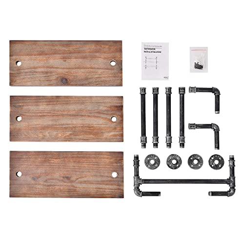 DR.IRON Industrial Pipe Shelving Rustic Bathroom Shelves with Towel Bar, 24" Pipe Shelf Wall Mounted, Farmhouse Bathroom Shelf Storage (3 tier-24) - size: 3-tier shelves