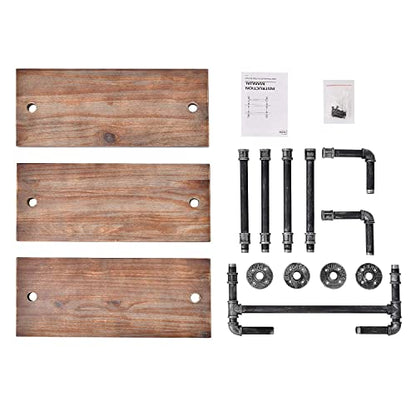 DR.IRON Industrial Pipe Shelving Rustic Bathroom Shelves with Towel Bar, 24" Pipe Shelf Wall Mounted, Farmhouse Bathroom Shelf Storage (3 tier-24) - size: 3-tier shelves
