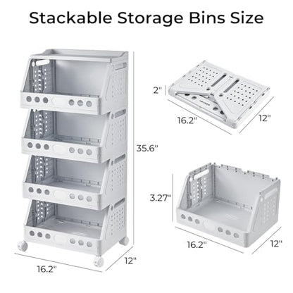 UFORU 4 Tier Rolling Storage Cart,Plastic Open Storage Basket with Wheels | Rolling Storage Shelf for Kitchen,Bathroom,Bedroom and Living Room,Versatile Home Organization for Books,Toys