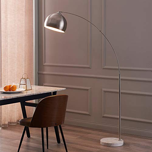 Teamson Home Arquer 68.1" Arc Floor Lamp for Living Rooms, Home Offices, Dining Rooms, Bedrooms with Faux White Marble Base and Nickel Bell Shade - color: Nickle Shade / White Marble Base