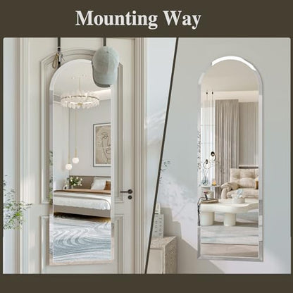 Over the Door Mirror Full Length, 48x14 Inch Frameless Door Mirror | 2 Hooks, frameless, full length, 20mm beveled edge, 5mm HD glass, rectangle, anti-rust, for bedroom/entryway/cloakroom - size: 48"L x 14"W